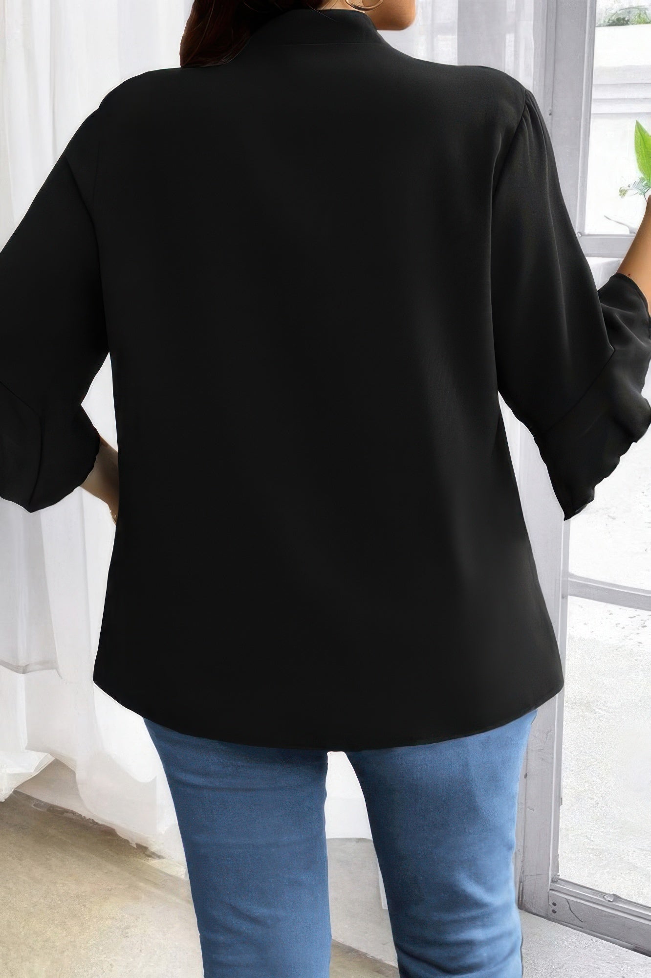 Plus V Neck Ruffle Half Sleeves Loose Blouse - Goddess Vibes