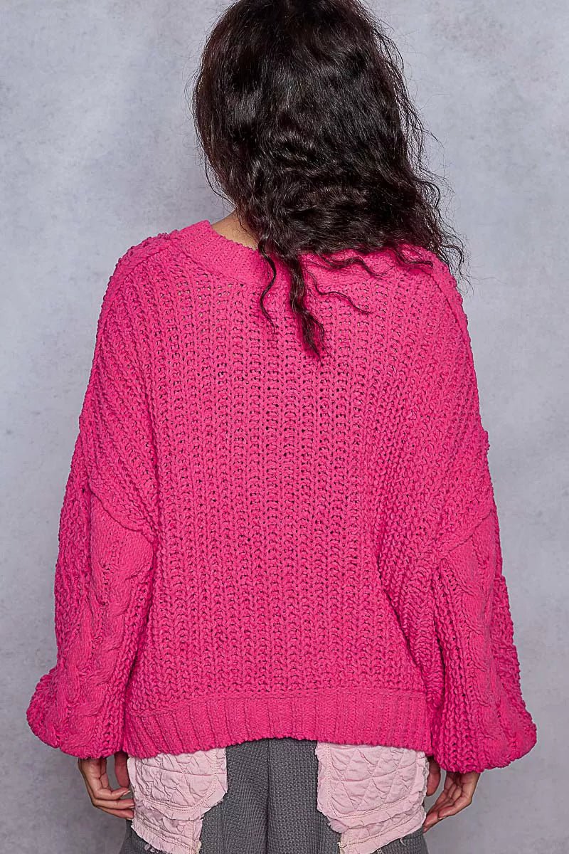 POL Cable - Knit Solid V - Neck Cropped Sweater - Goddess Vibes