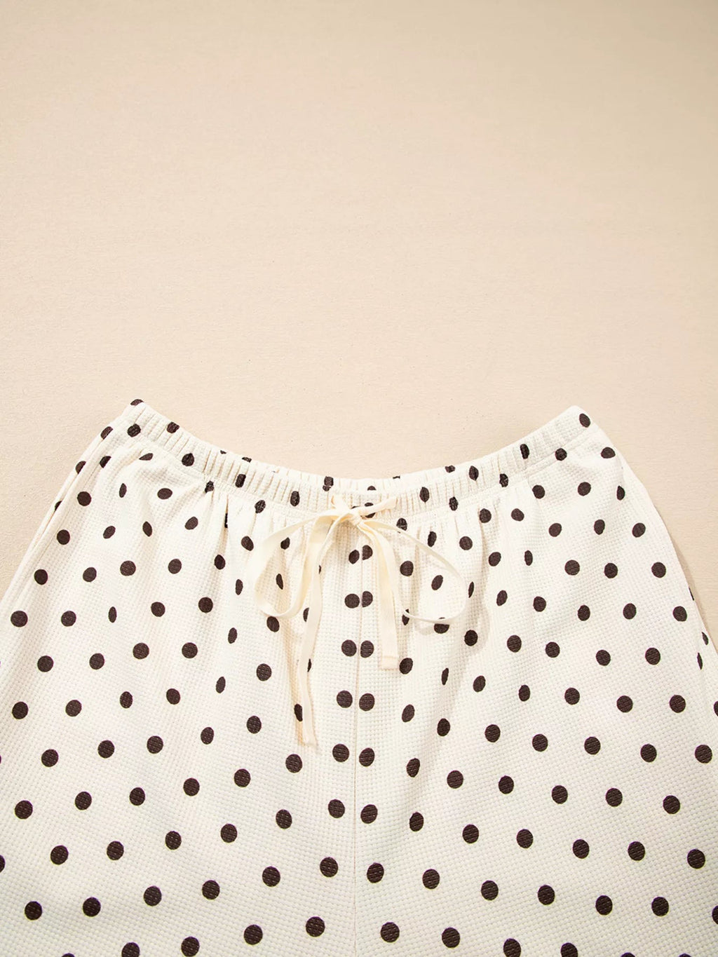 Polka Dot Notched Long Sleeve Top and Drawstring Joggers Lounge Set - Goddess Vibes