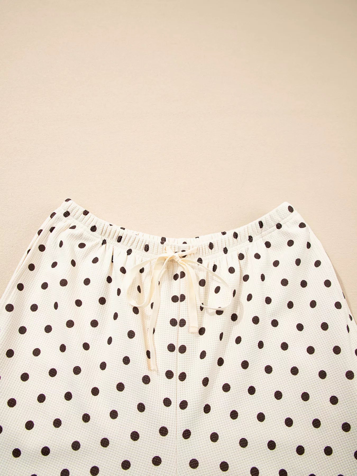 Polka Dot Notched Long Sleeve Top and Drawstring Joggers Lounge Set - Goddess Vibes