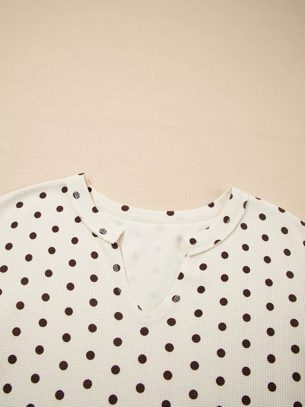 Polka Dot Notched Long Sleeve Top and Drawstring Joggers Lounge Set - Goddess Vibes