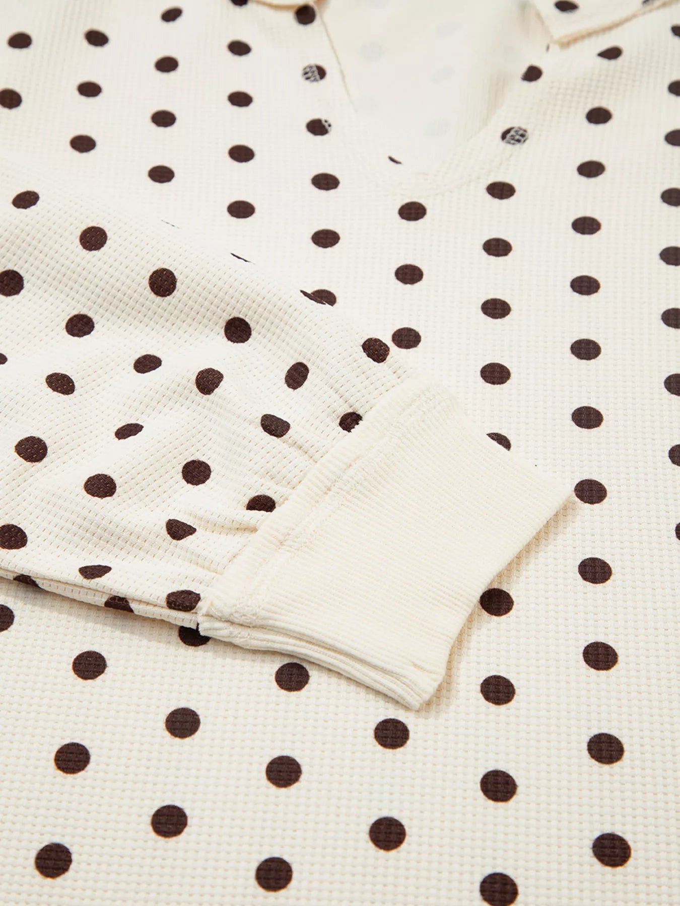 Polka Dot Notched Long Sleeve Top and Drawstring Joggers Lounge Set - Goddess Vibes
