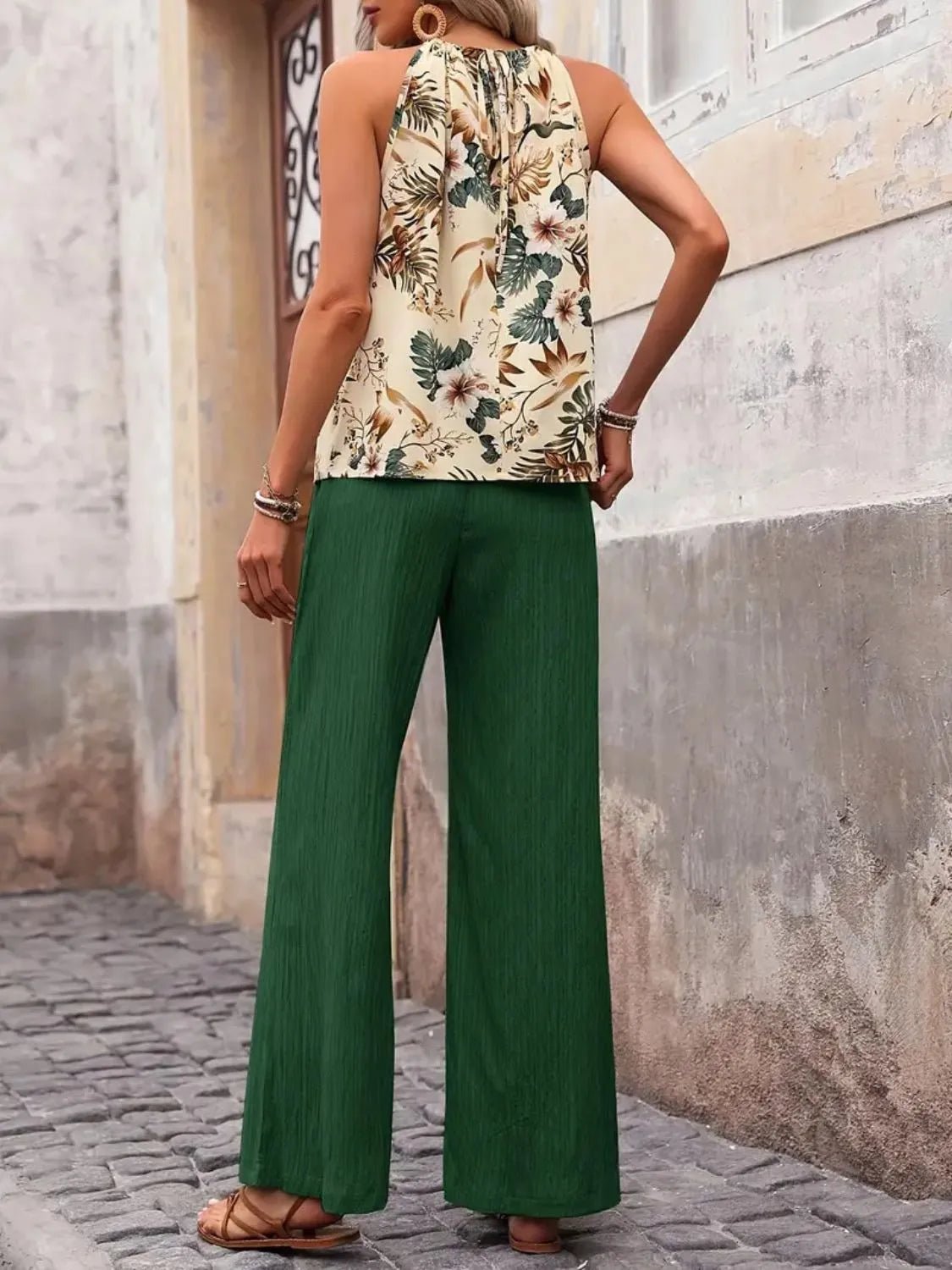 Printed Tank Top and Wide Leg Pants Set - Goddess Vibes