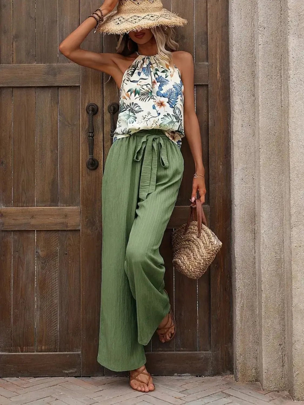 Printed Tank Top and Wide Leg Pants Set - Goddess Vibes