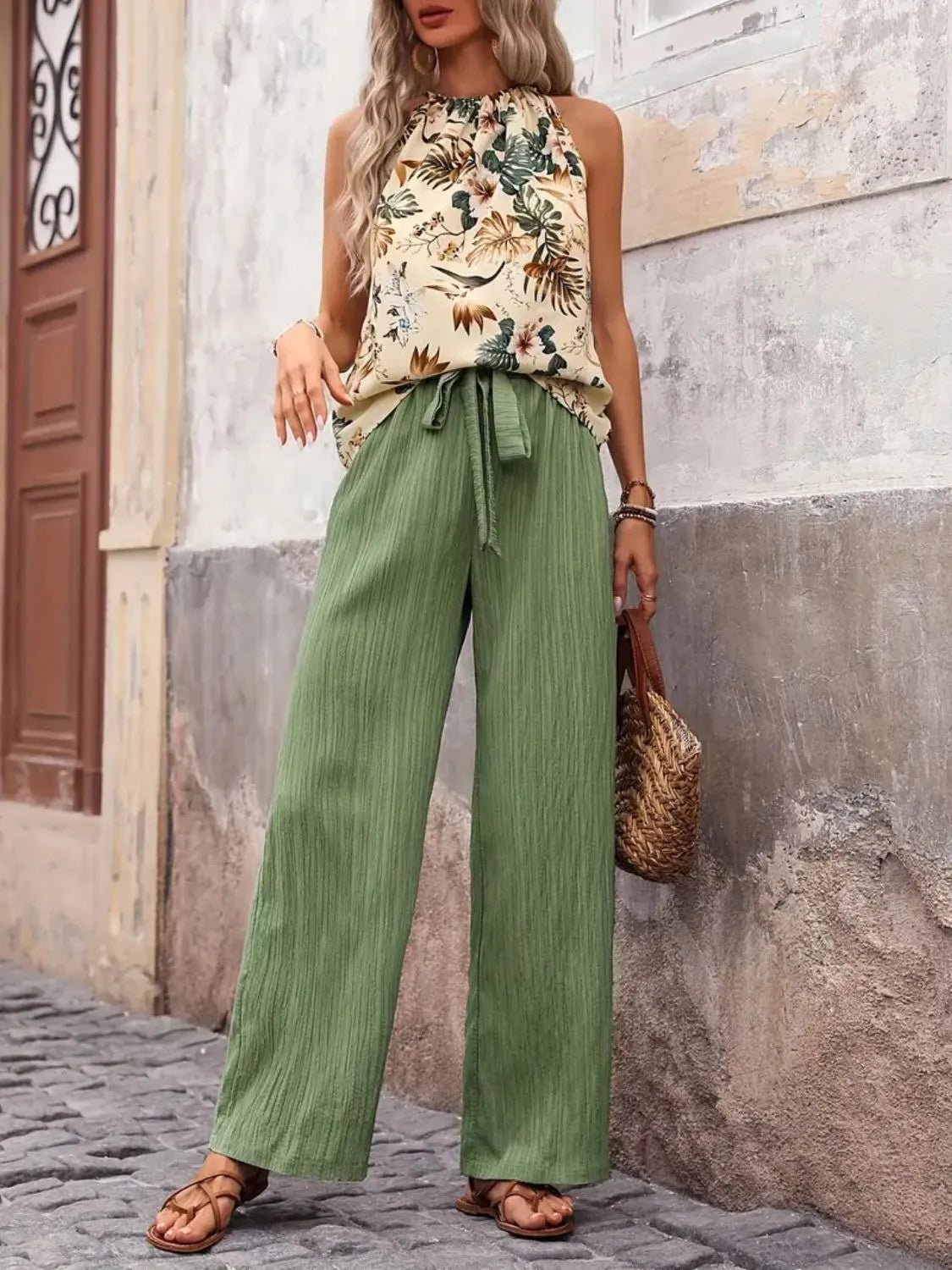 Printed Tank Top and Wide Leg Pants Set - Goddess Vibes