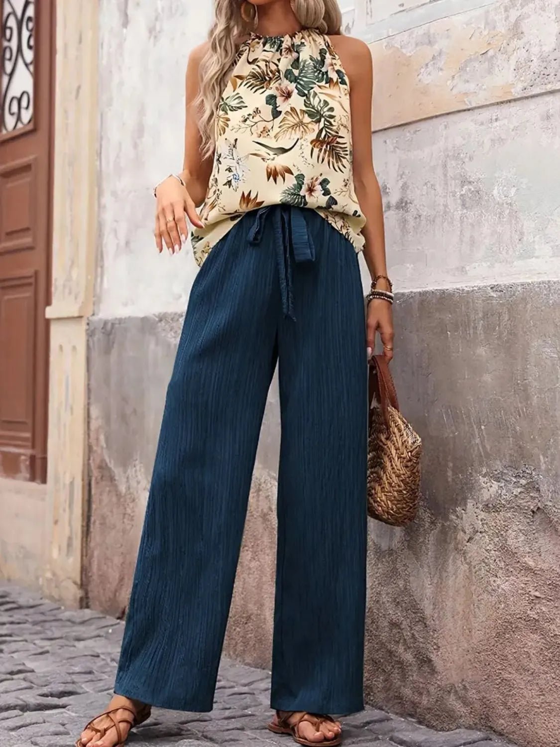 Printed Tank Top and Wide Leg Pants Set - Goddess Vibes