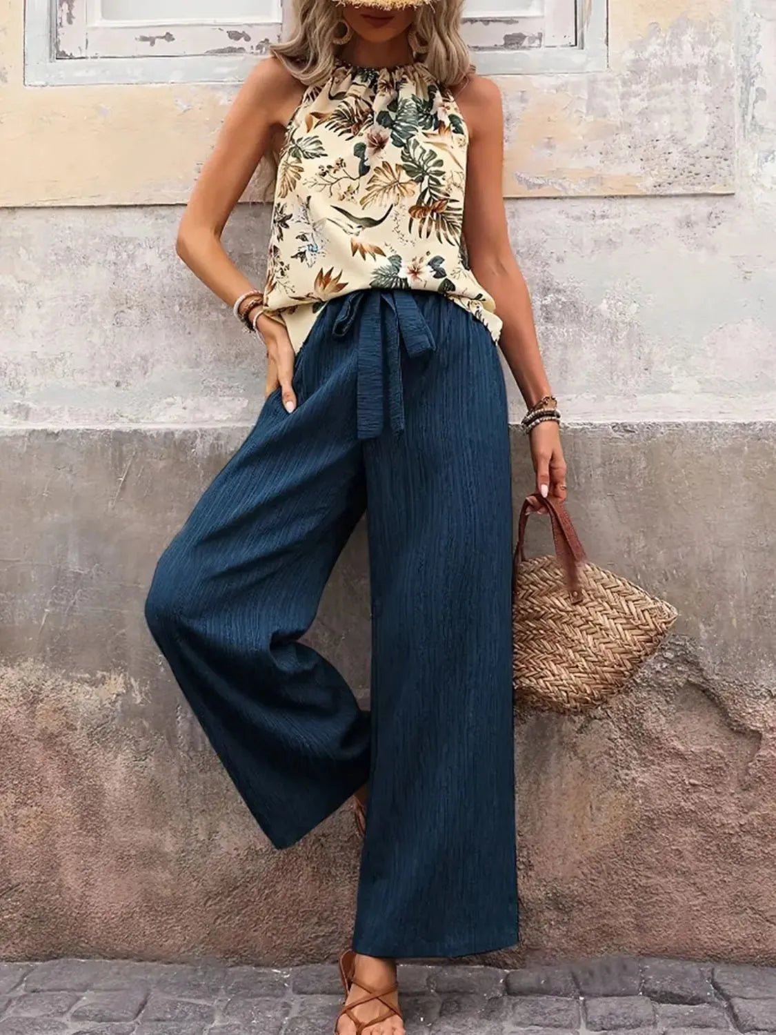 Printed Tank Top and Wide Leg Pants Set - Goddess Vibes