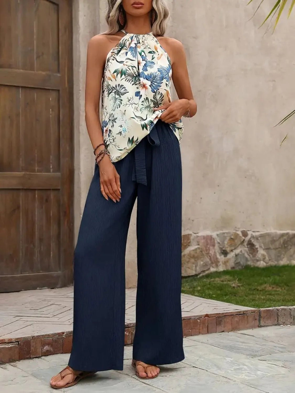 Printed Tank Top and Wide Leg Pants Set - Goddess Vibes