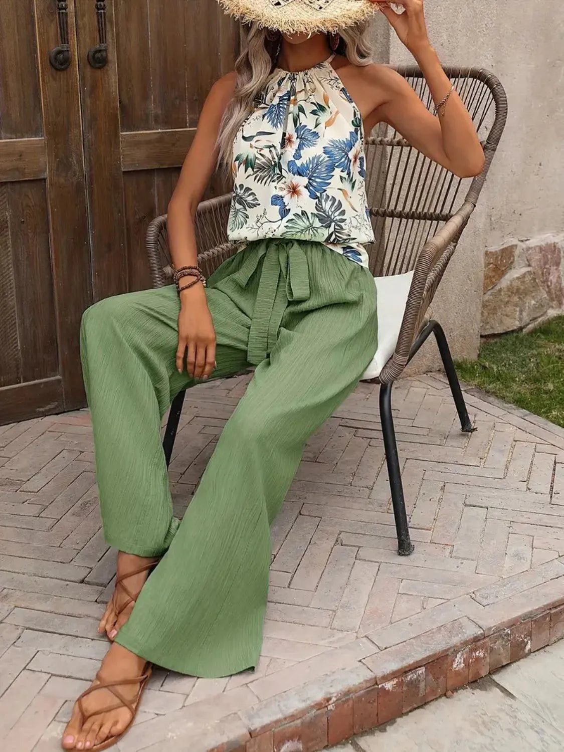 Printed Tank Top and Wide Leg Pants Set - Goddess Vibes