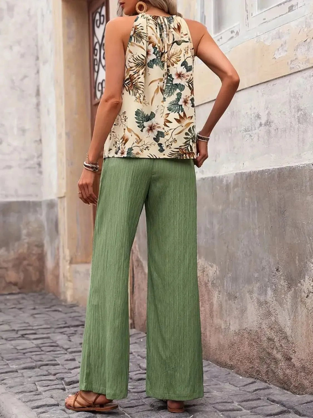 Printed Tank Top and Wide Leg Pants Set - Goddess Vibes