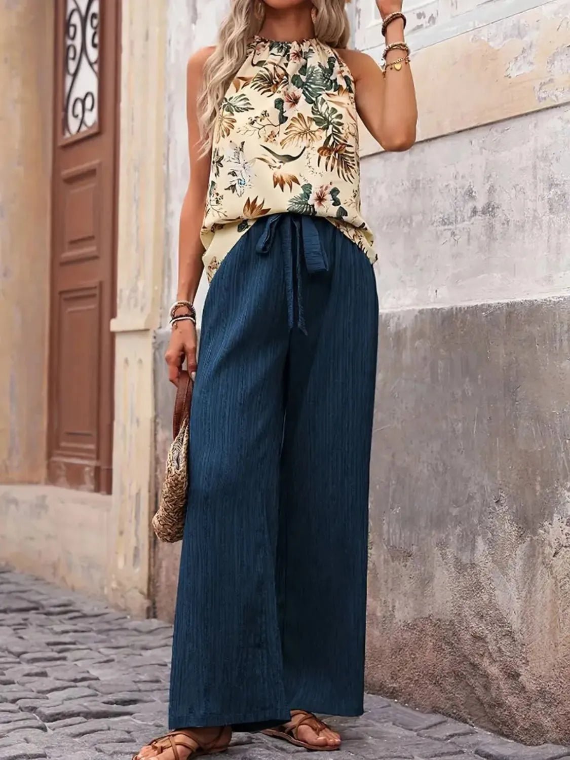 Printed Tank Top and Wide Leg Pants Set - Goddess Vibes