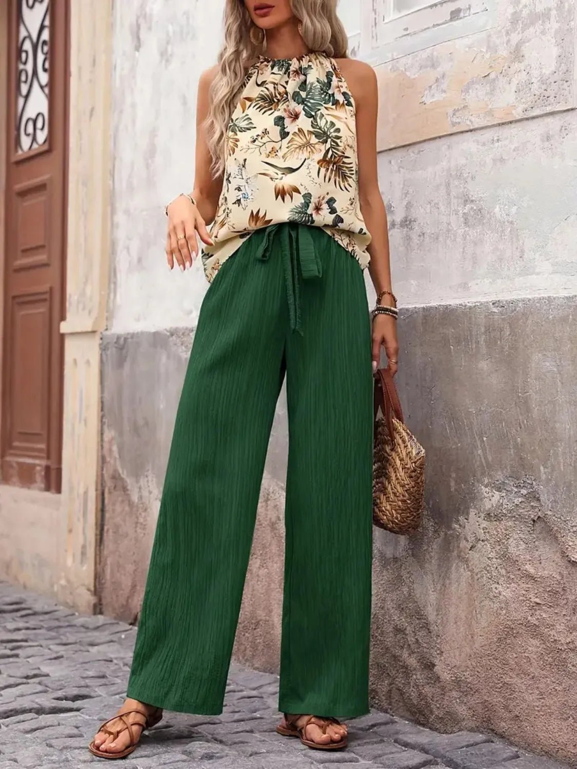 Printed Tank Top and Wide Leg Pants Set - Goddess Vibes