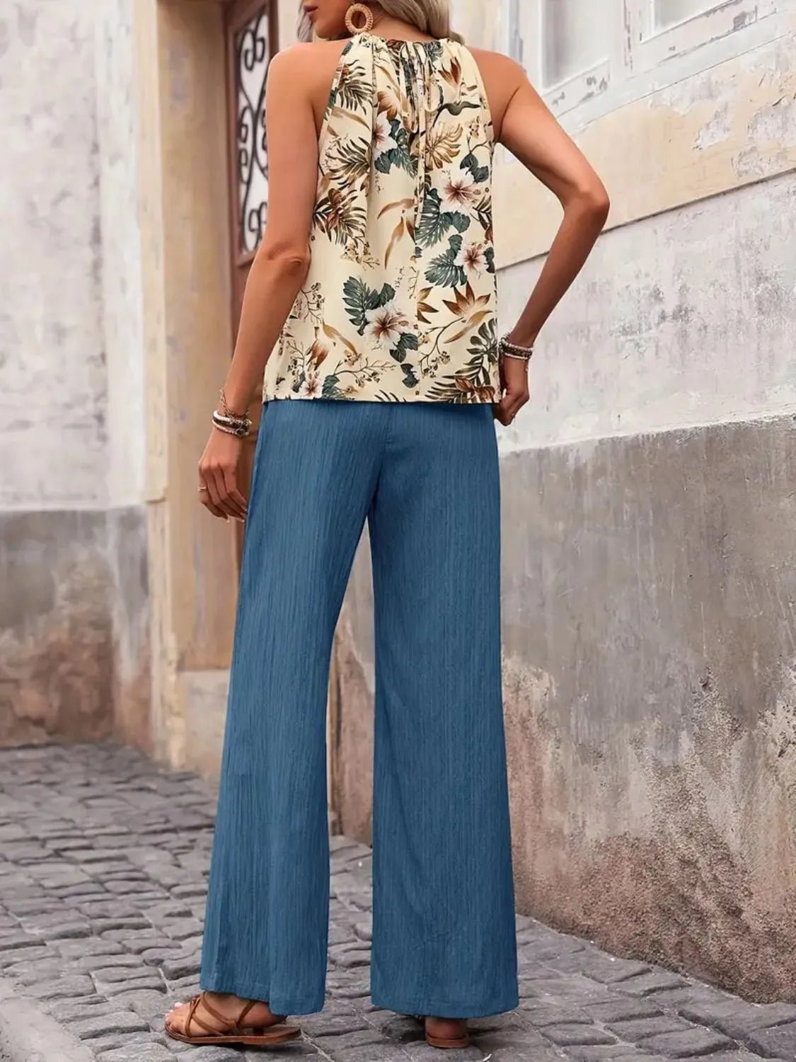 Printed Tank Top and Wide Leg Pants Set - Goddess Vibes
