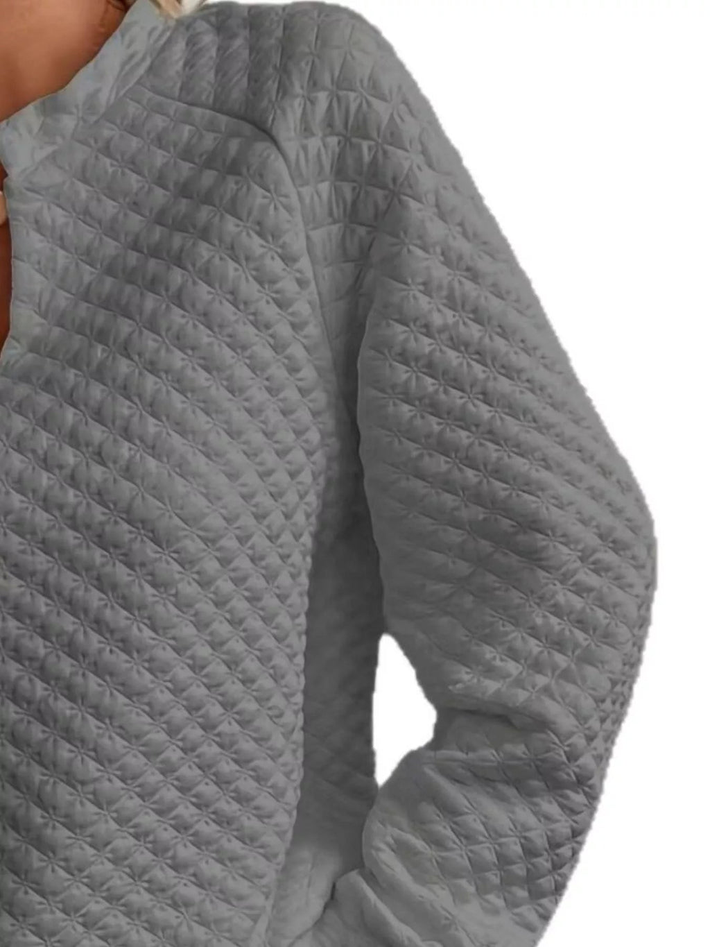 Quilted Texture Long Sleeve Sweatshirt with Notched Neck - Goddess Vibes