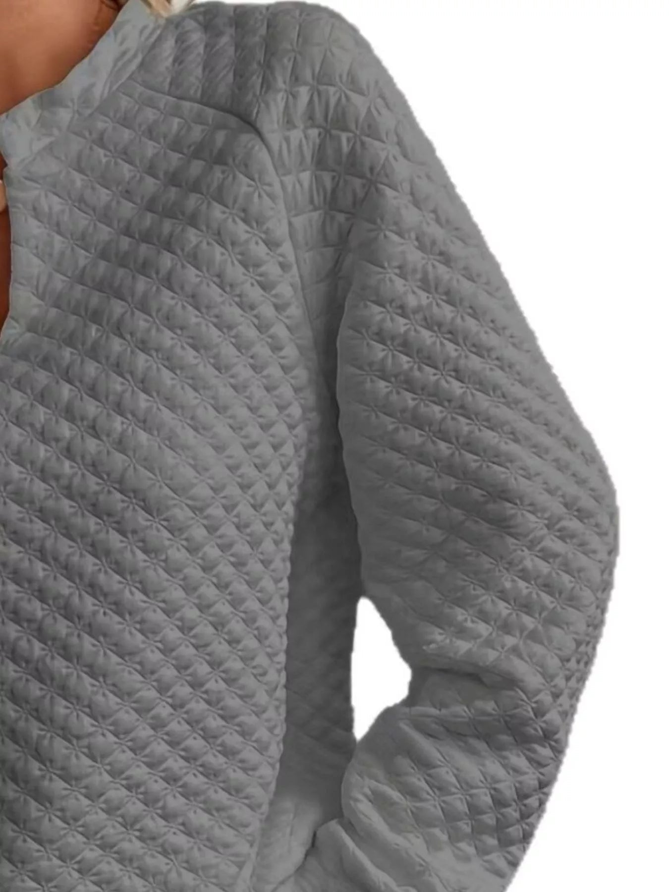 Quilted Texture Long Sleeve Sweatshirt with Notched Neck - Goddess Vibes