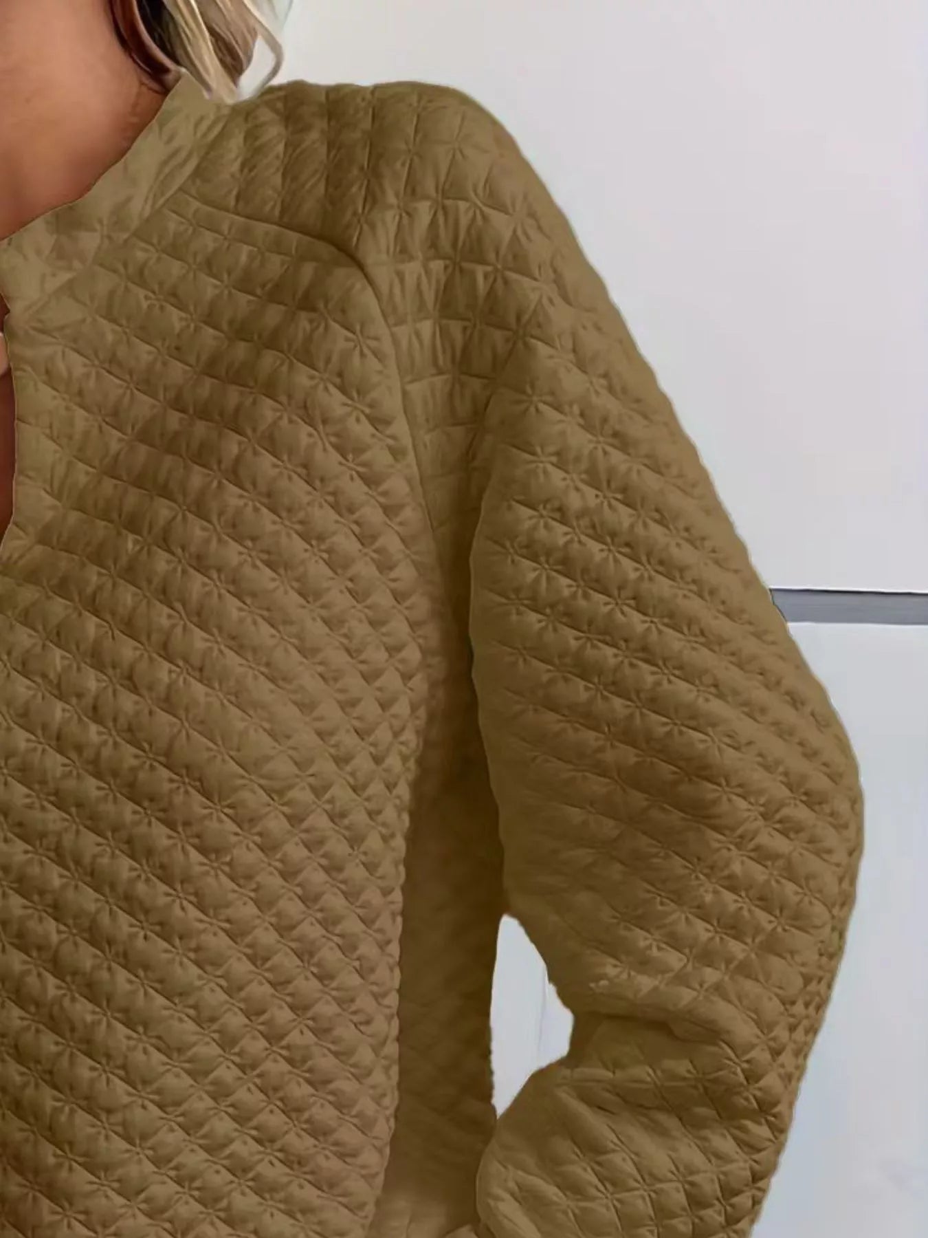 Quilted Texture Long Sleeve Sweatshirt with Notched Neck - Goddess Vibes