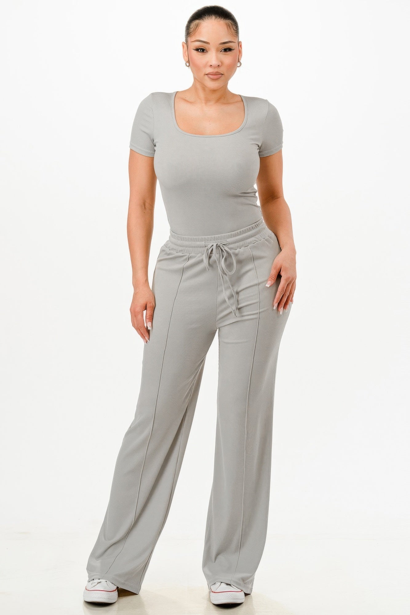 Ribbed Bodysuit And Pants Set - Goddess Vibes