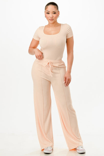 Ribbed Bodysuit And Pants Set - Goddess Vibes