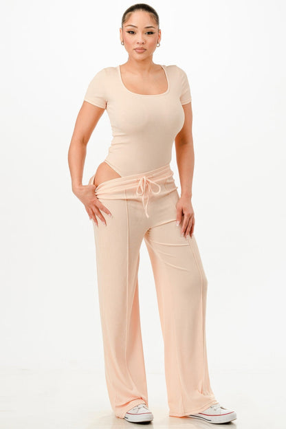 Ribbed Bodysuit And Pants Set - Goddess Vibes