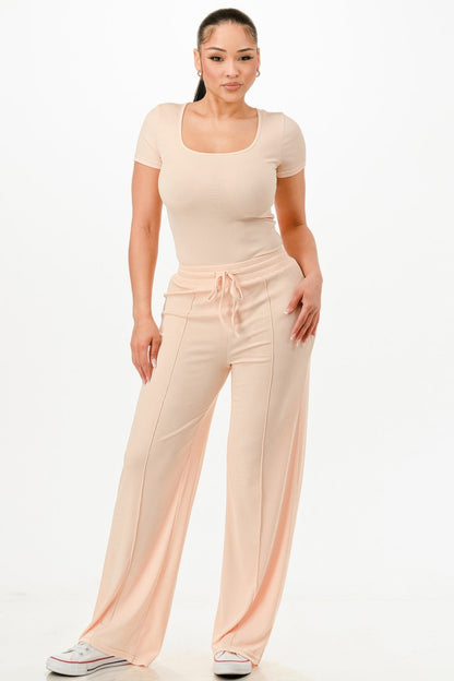 Ribbed Bodysuit And Pants Set - Goddess Vibes
