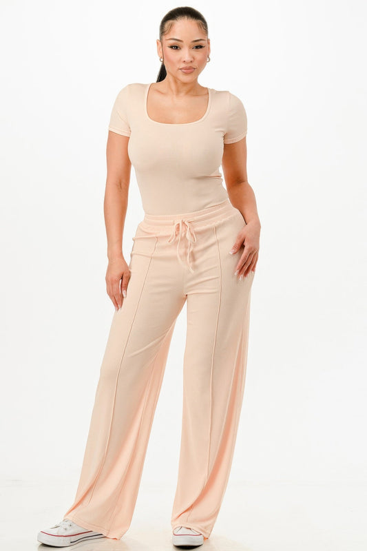 Ribbed Bodysuit And Pants Set - Goddess Vibes
