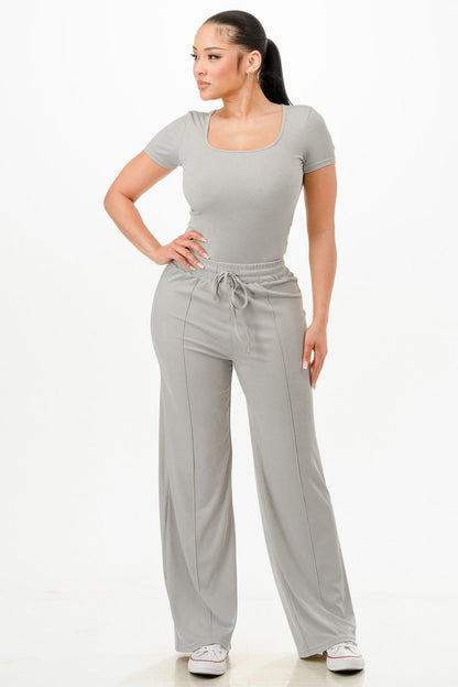 Ribbed Bodysuit And Pants Set - Goddess Vibes