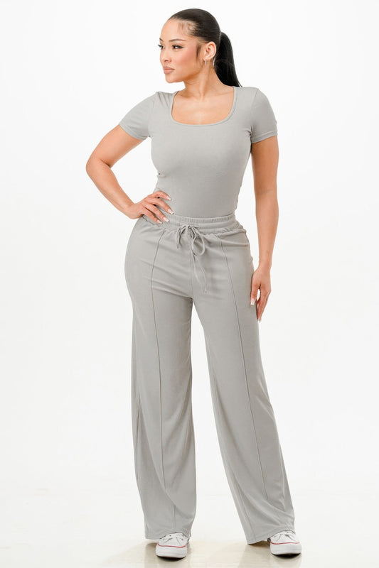 Ribbed Bodysuit And Pants Set - Goddess Vibes