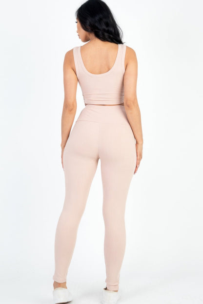 Ribbed Crop Top & Leggings Set - Goddess Vibes