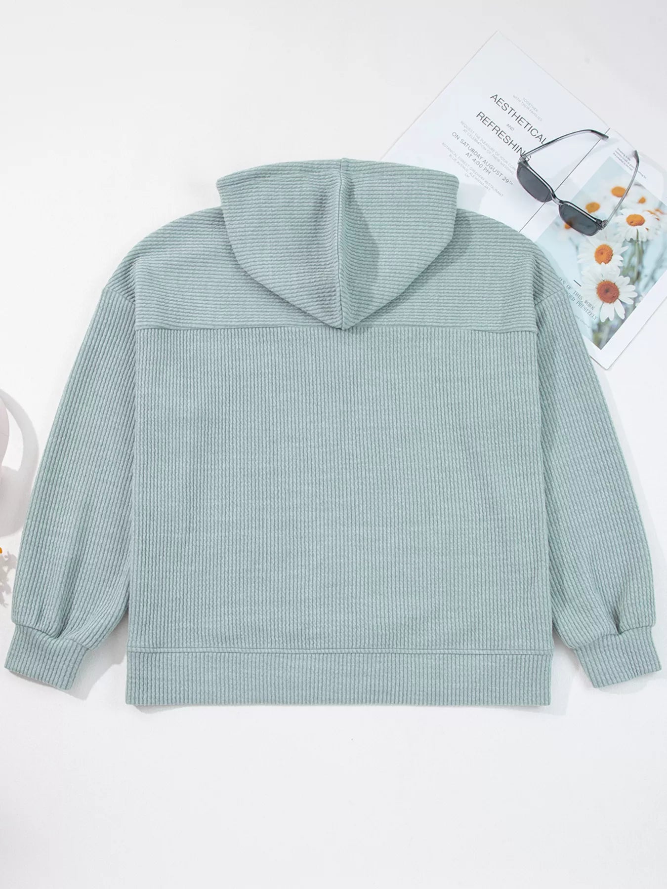 Ribbed Drop Shoulder Knit Hoodie - Goddess Vibes