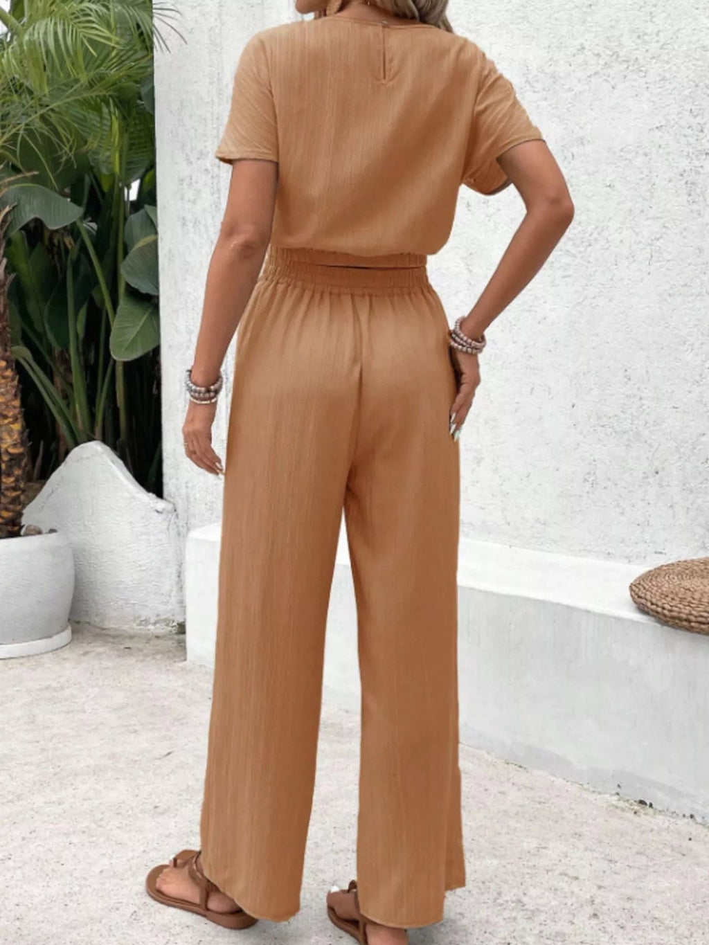 Round Neck Short Sleeve Top and Pants Set - Goddess Vibes