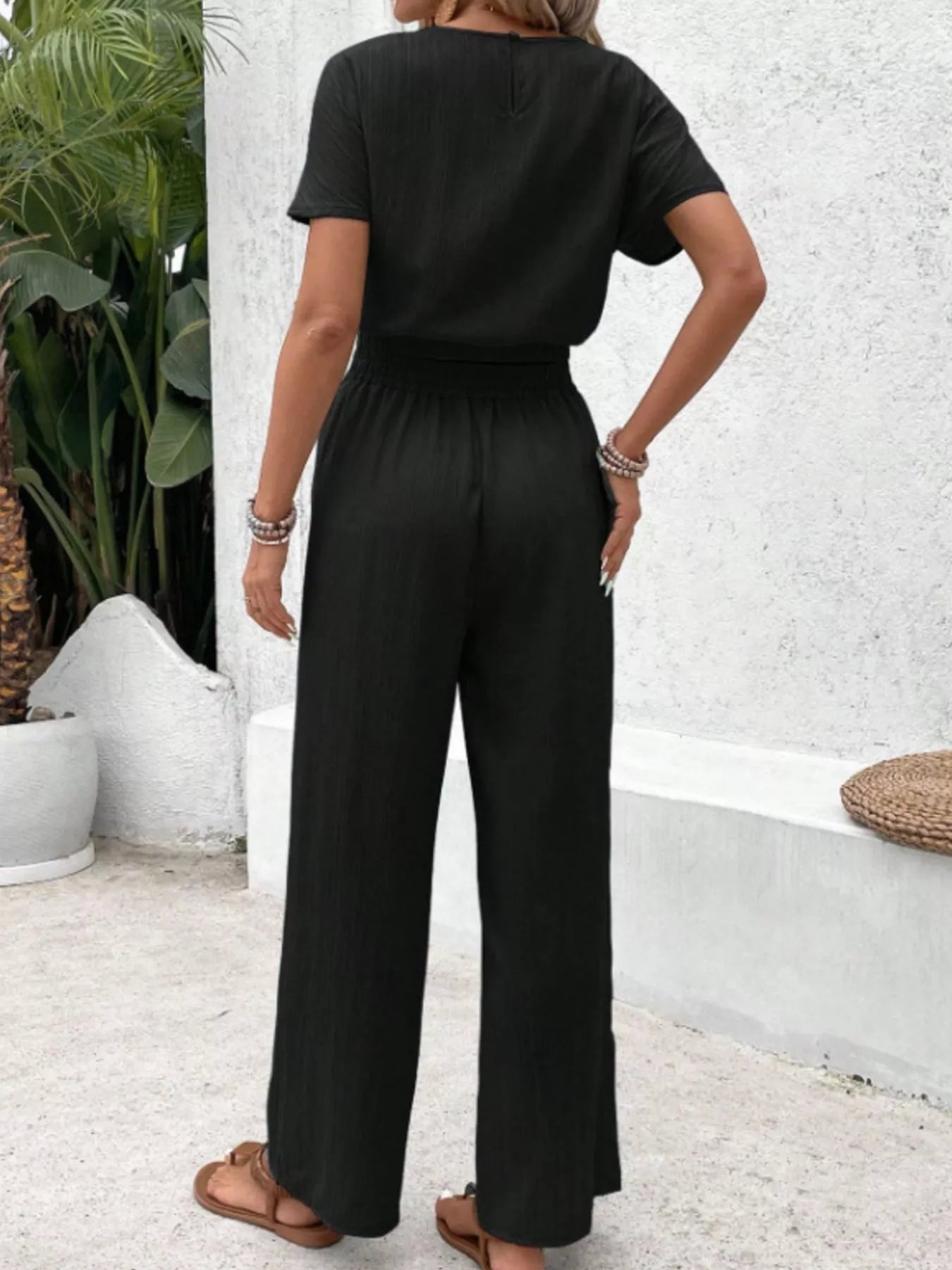 Round Neck Short Sleeve Top and Pants Set - Goddess Vibes