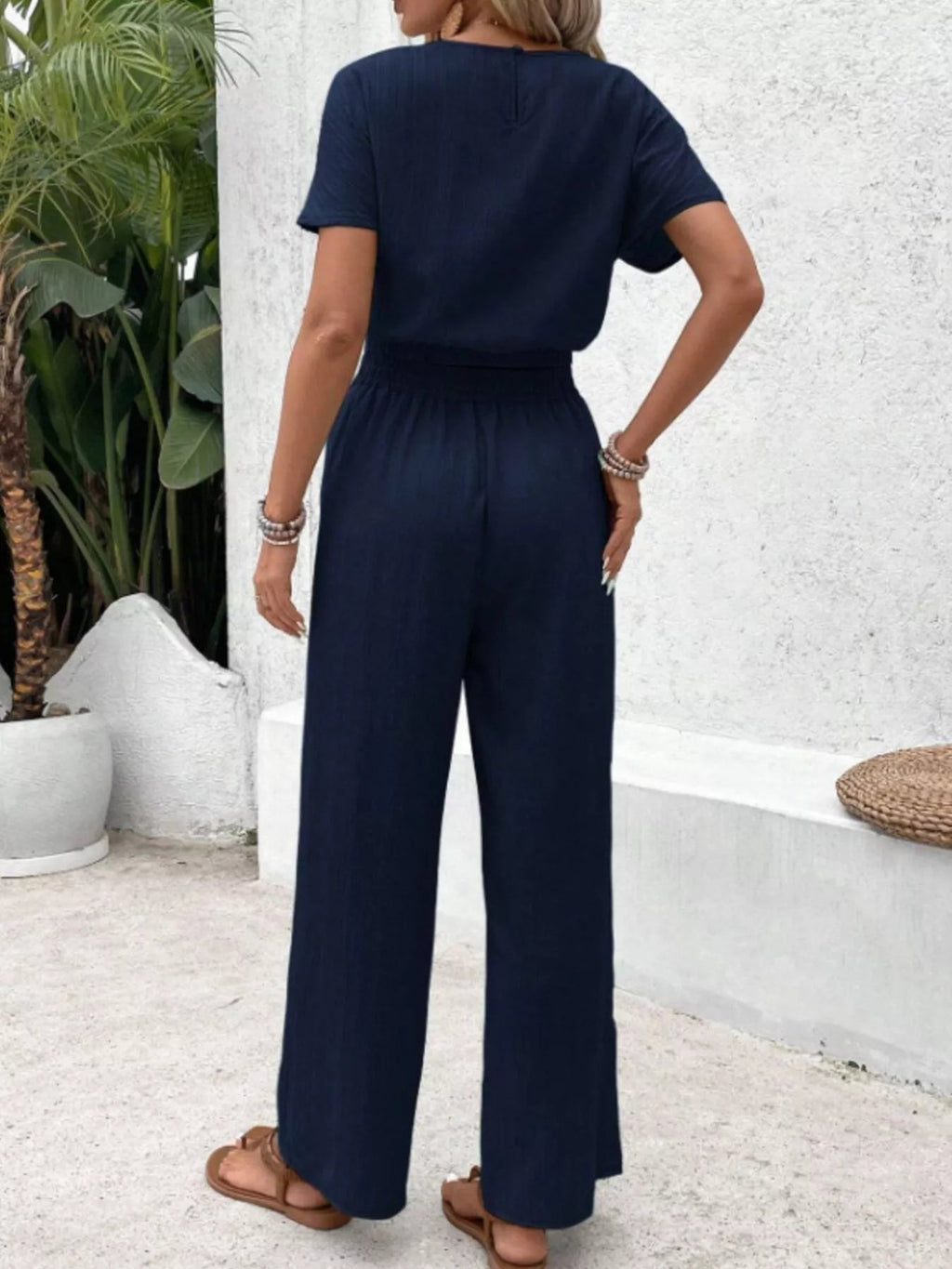 Round Neck Short Sleeve Top and Pants Set - Goddess Vibes