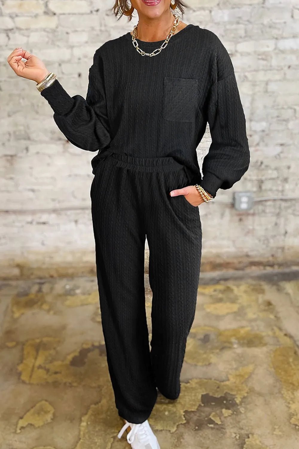 Round Neck Top and Pants Set - Goddess Vibes