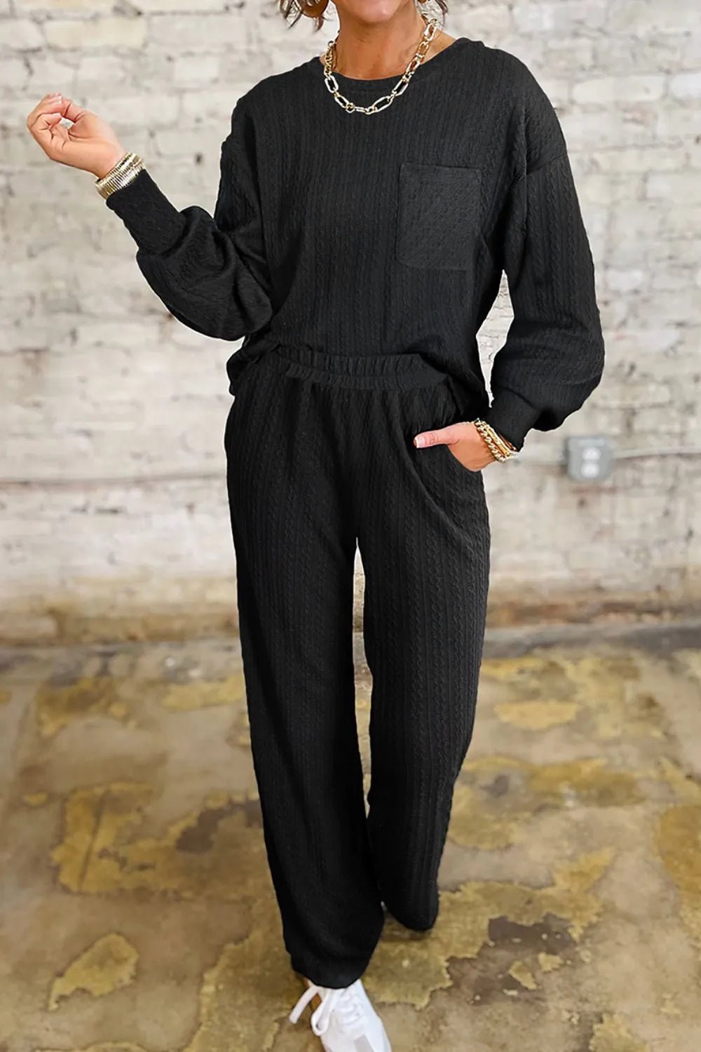 Round Neck Top and Pants Set - Goddess Vibes