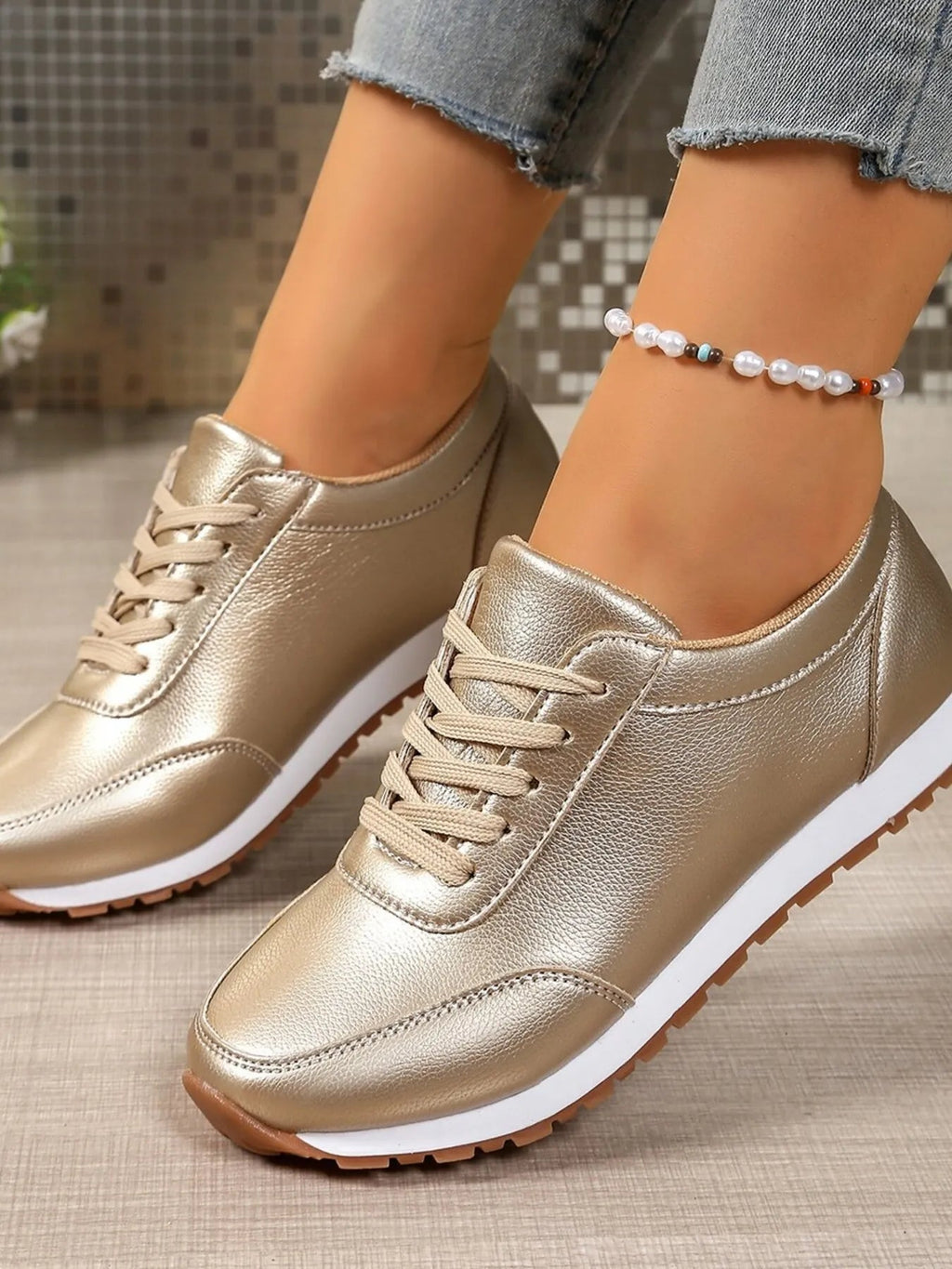 Round Toe Lace - Up Sneakers - Goddess Vibes