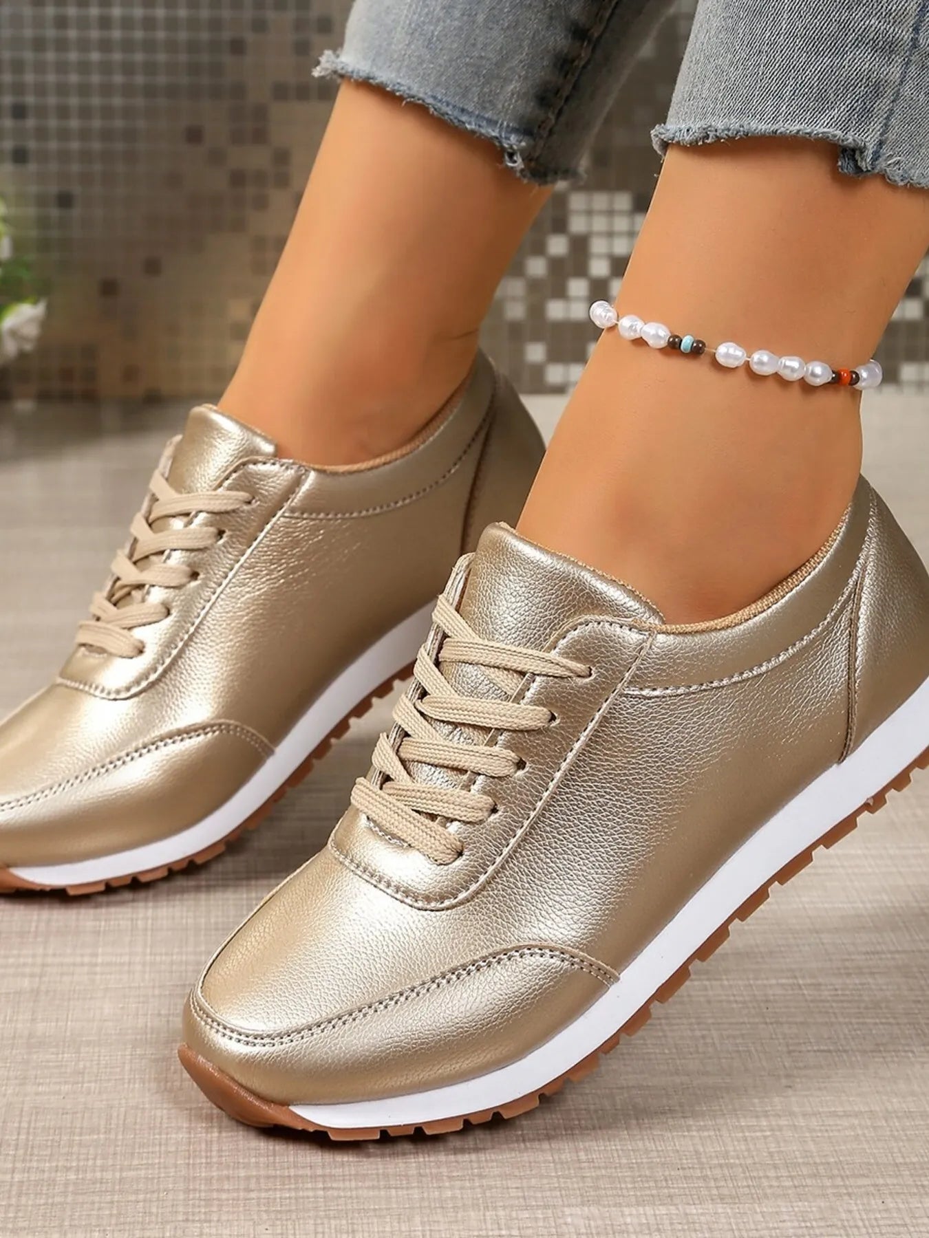 Round Toe Lace - Up Sneakers - Goddess Vibes