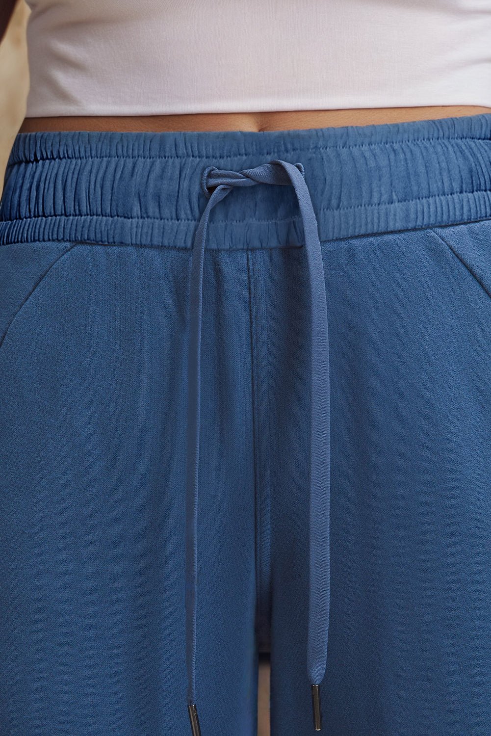 Sail Blue Drawstring High Waist Wide Leg Pocketed Sweatpants - Goddess Vibes