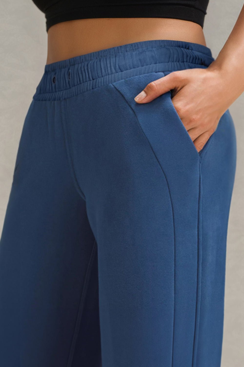 Sail Blue Drawstring High Waist Wide Leg Pocketed Sweatpants - Goddess Vibes