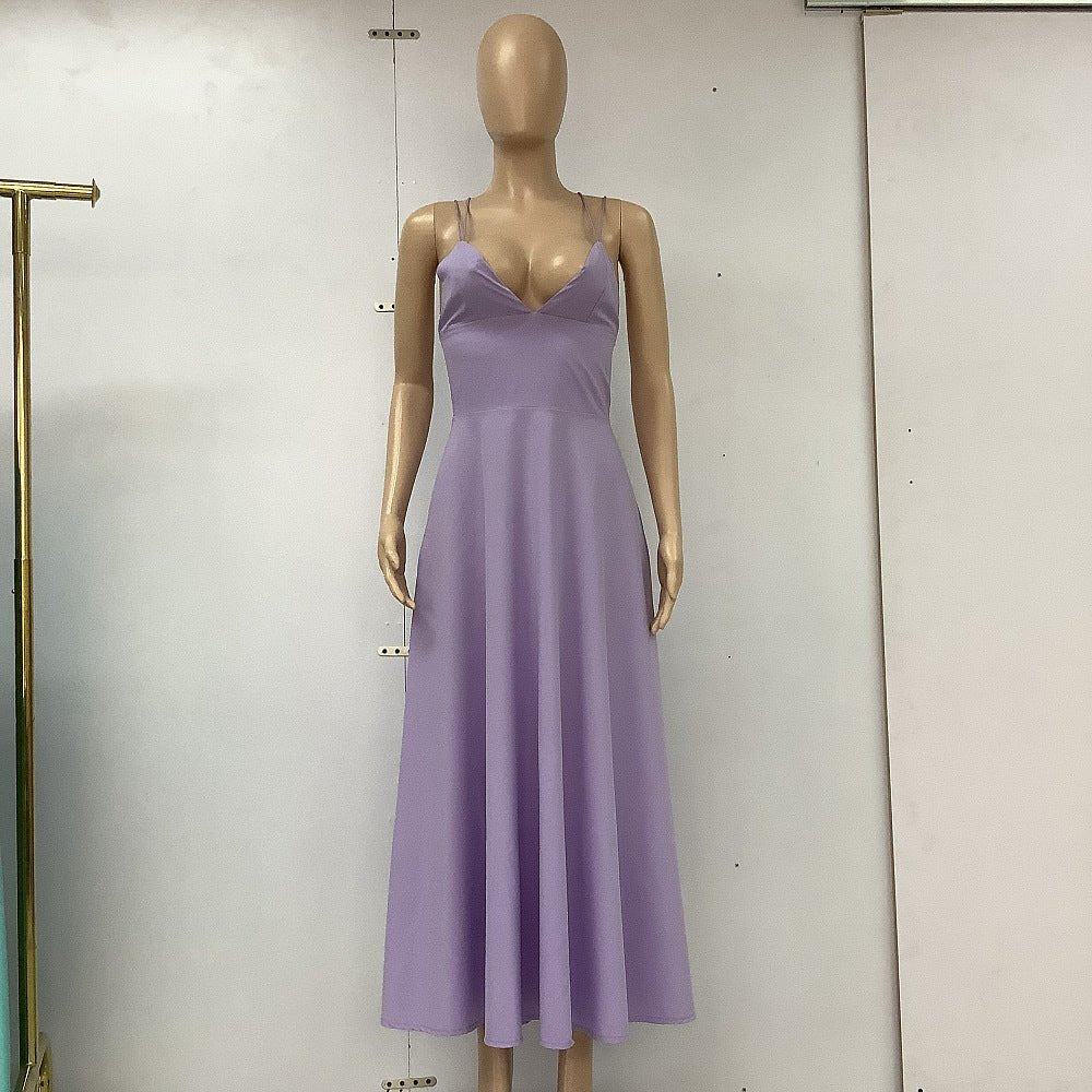 Sexy V - neck Suspender Dress Summer Fashion A - Line Long Dresses For Women - Goddess Vibes