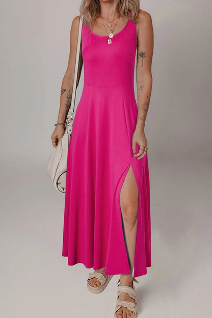 Side Slit Scoop Neck Wide Strap Dress - Goddess Vibes