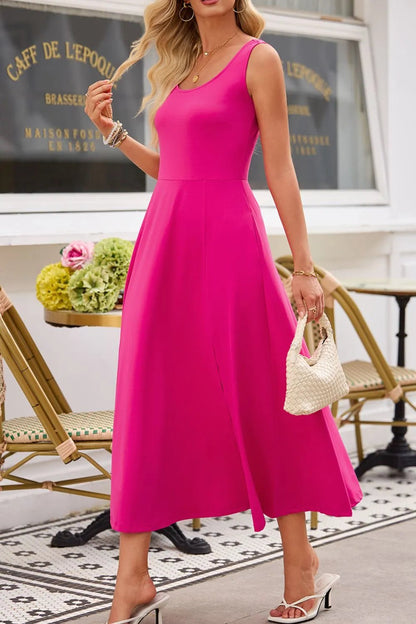 Side Slit Scoop Neck Wide Strap Dress - Goddess Vibes