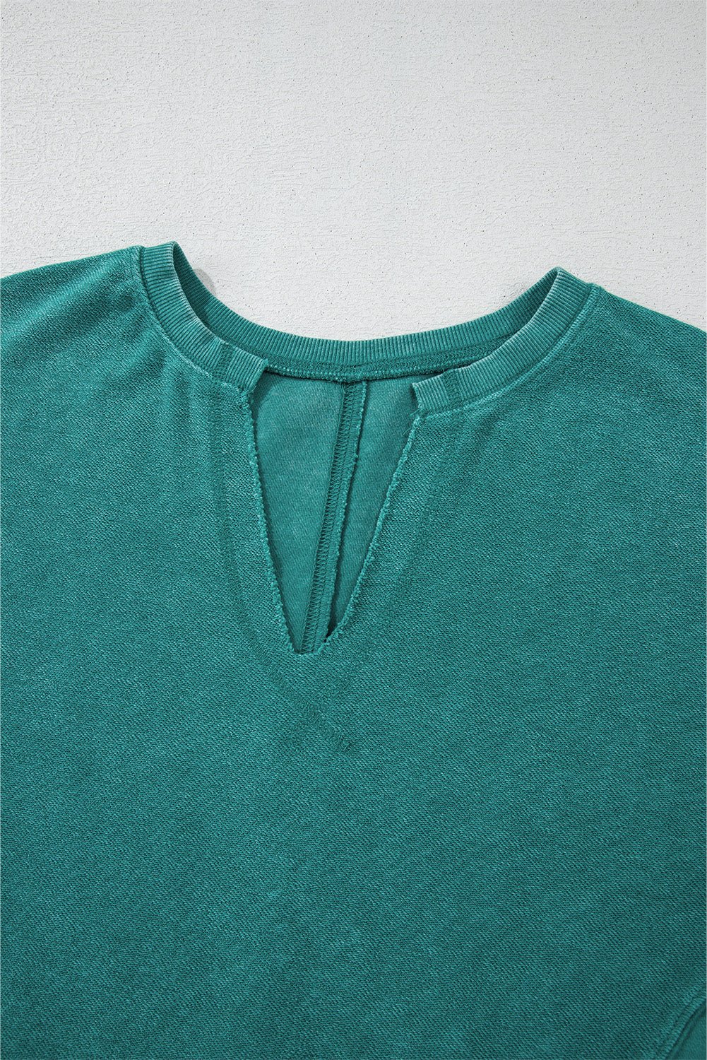 Skobeloff Solid Color Notched Neck Drop Shoulder Sweatshirt - Goddess Vibes
