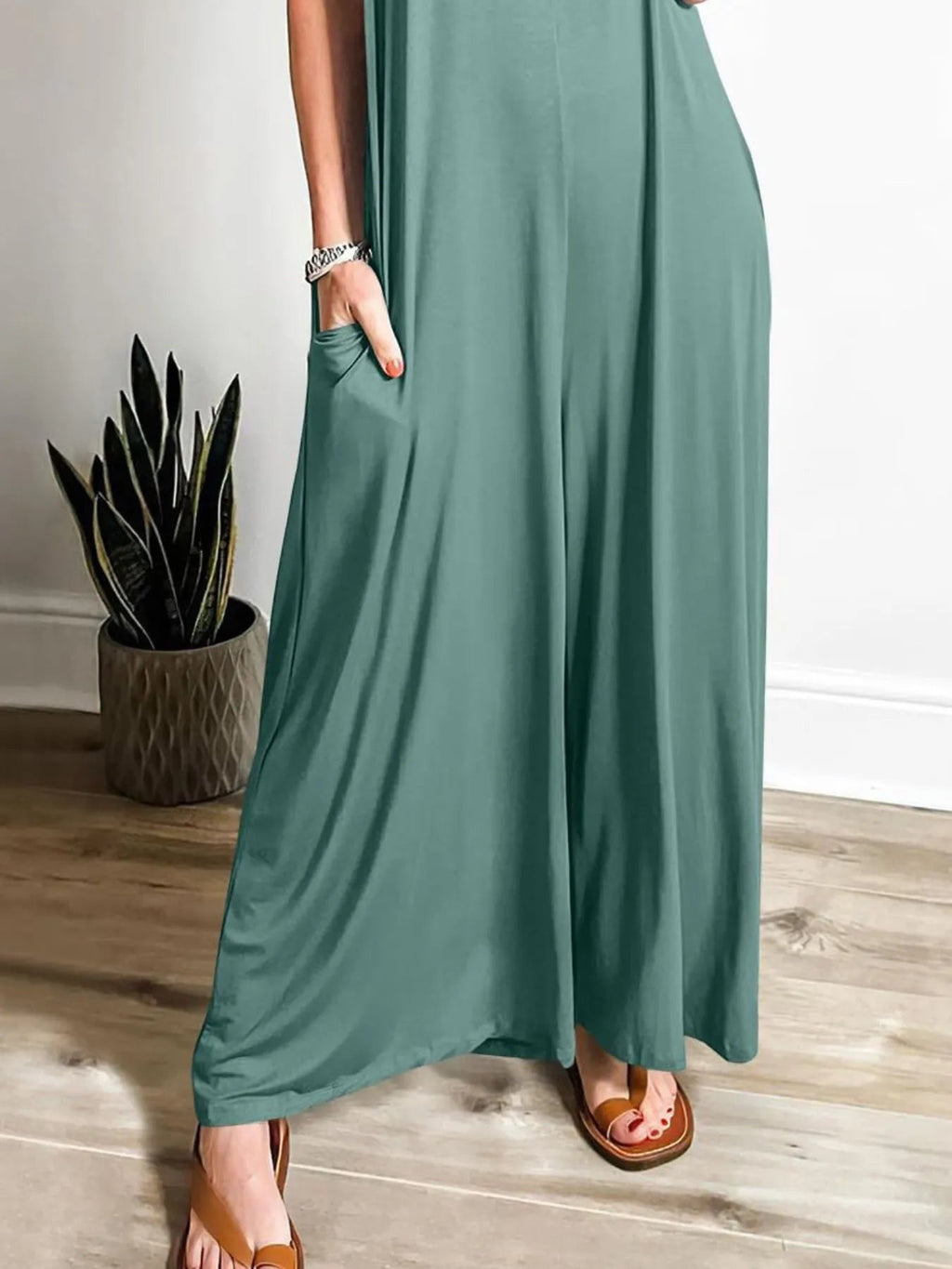 Sleeveless V - Neck Jumpsuit with Pockets - Goddess Vibes