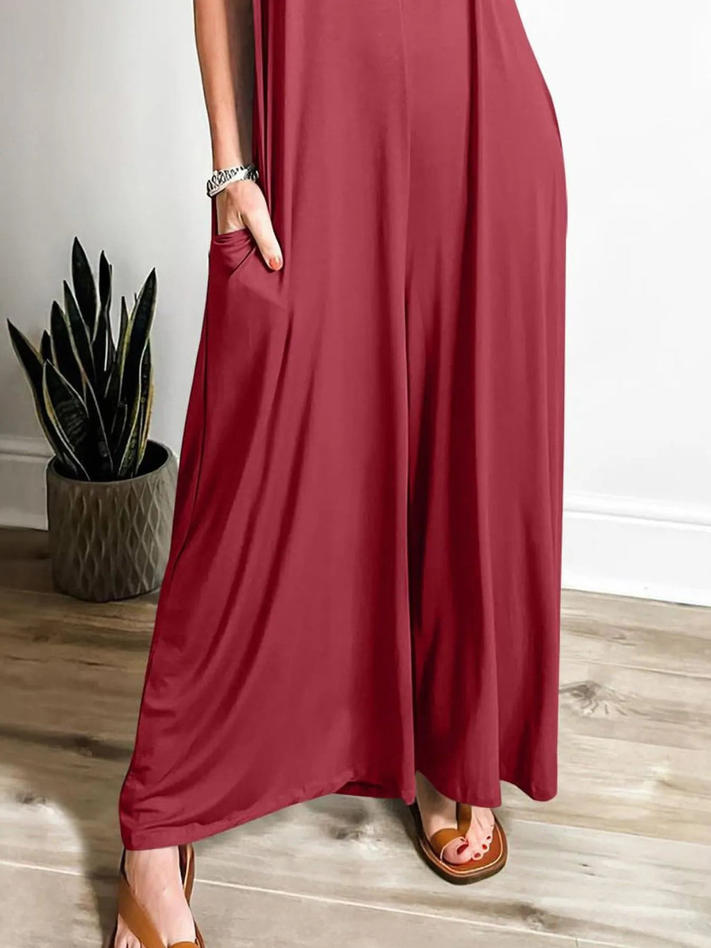 Sleeveless V - Neck Jumpsuit with Pockets - Goddess Vibes