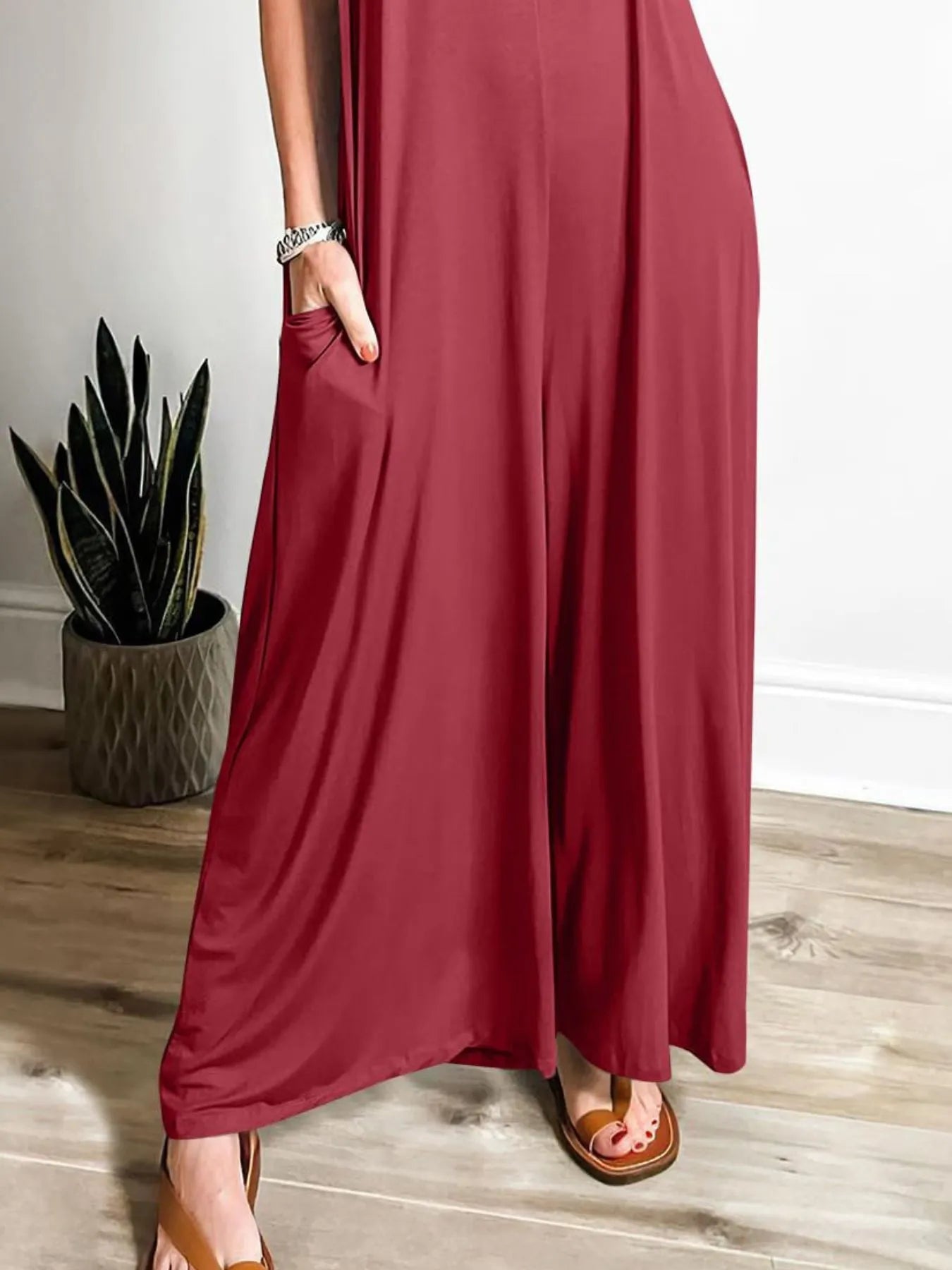 Sleeveless V - Neck Jumpsuit with Pockets - Goddess Vibes