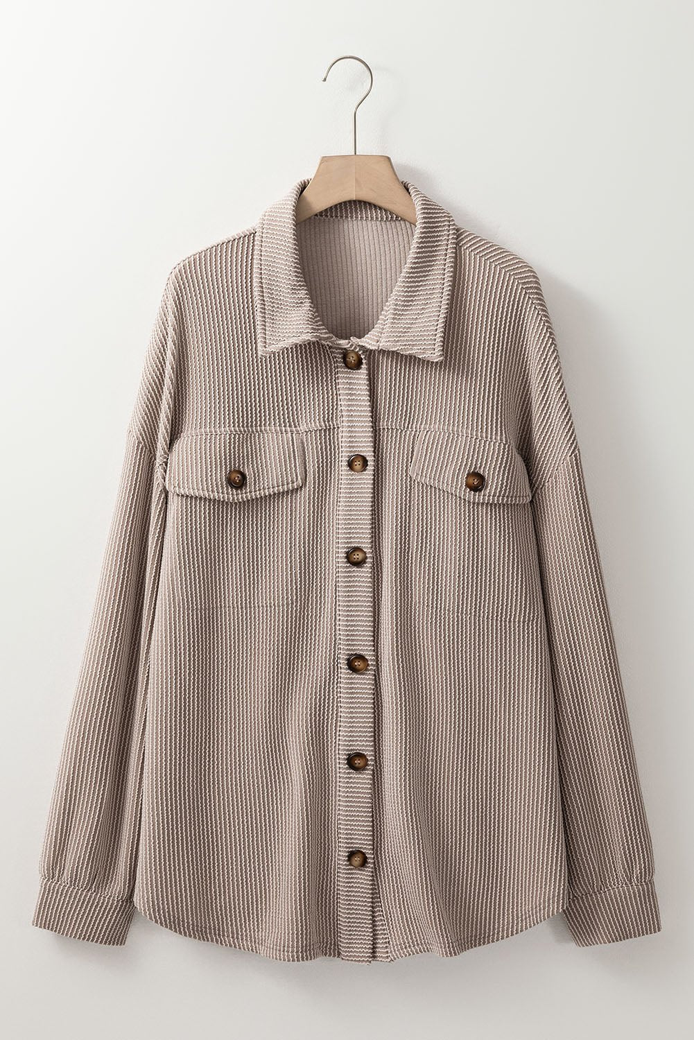 Smoke Gray Solid Corded Drop Shoulder Plus Size Shacket - Goddess Vibes