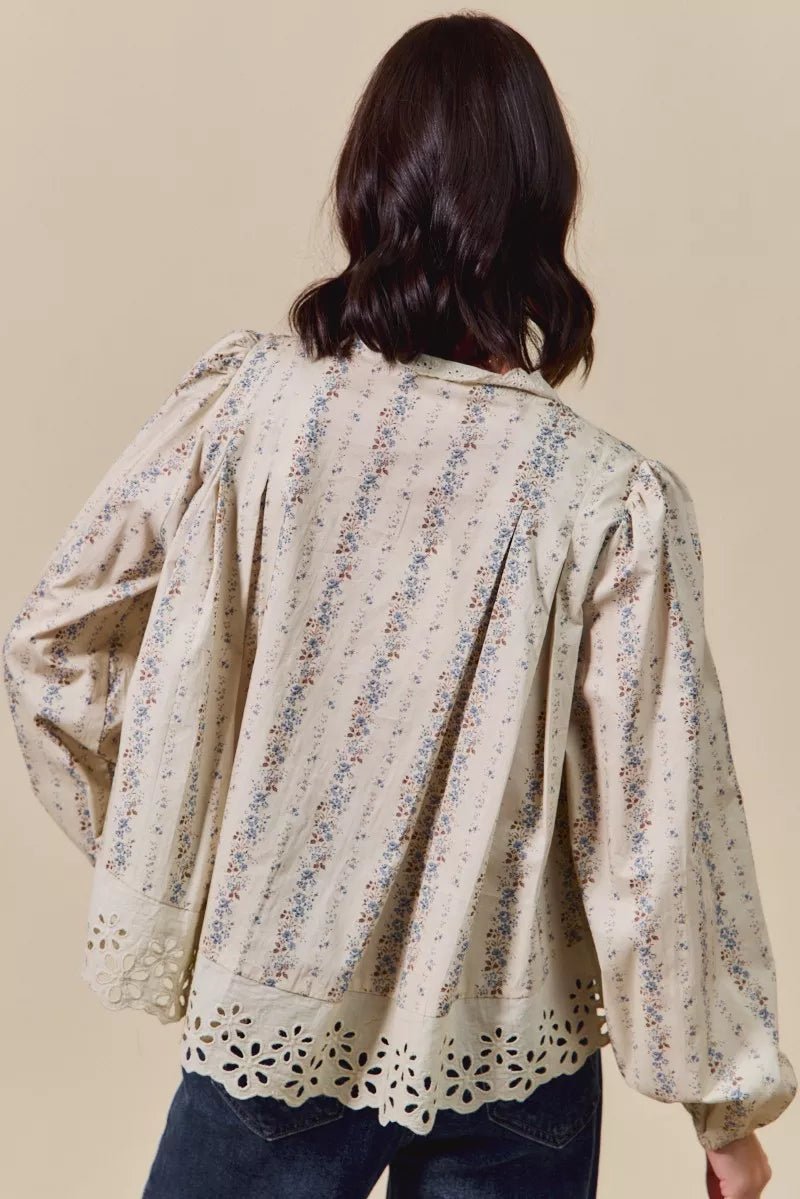SO ME Floral Print Lace Button Down Shirt - Goddess Vibes