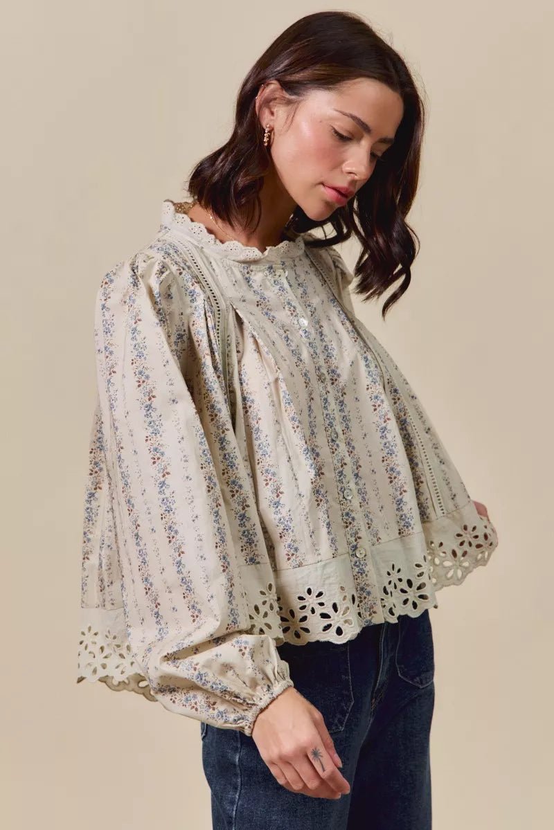SO ME Floral Print Lace Button Down Shirt - Goddess Vibes