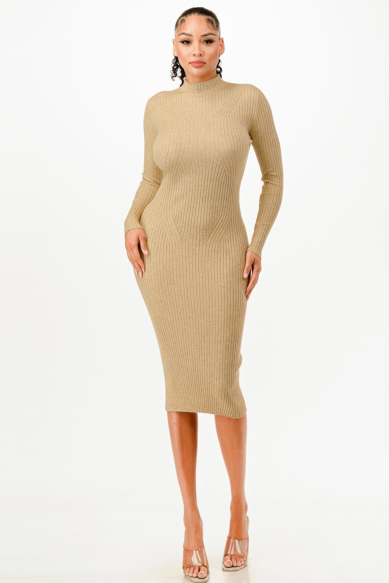 Stand Collar Sweater Bodycon Dress - Goddess Vibes