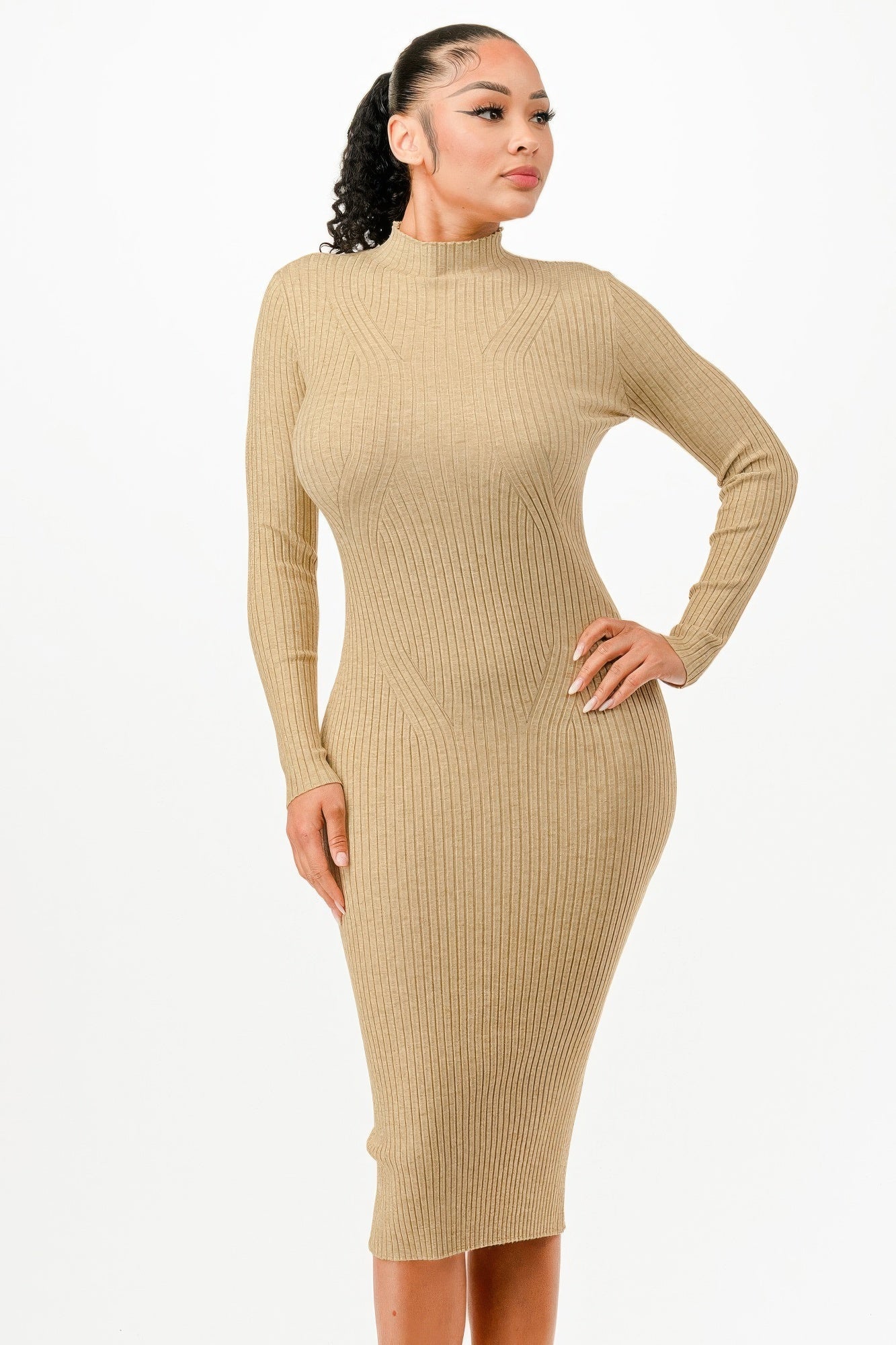 Stand Collar Sweater Bodycon Dress - Goddess Vibes